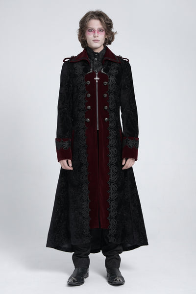 Black/Red Lapel Collar Embroidery Zipper Men's Gothic