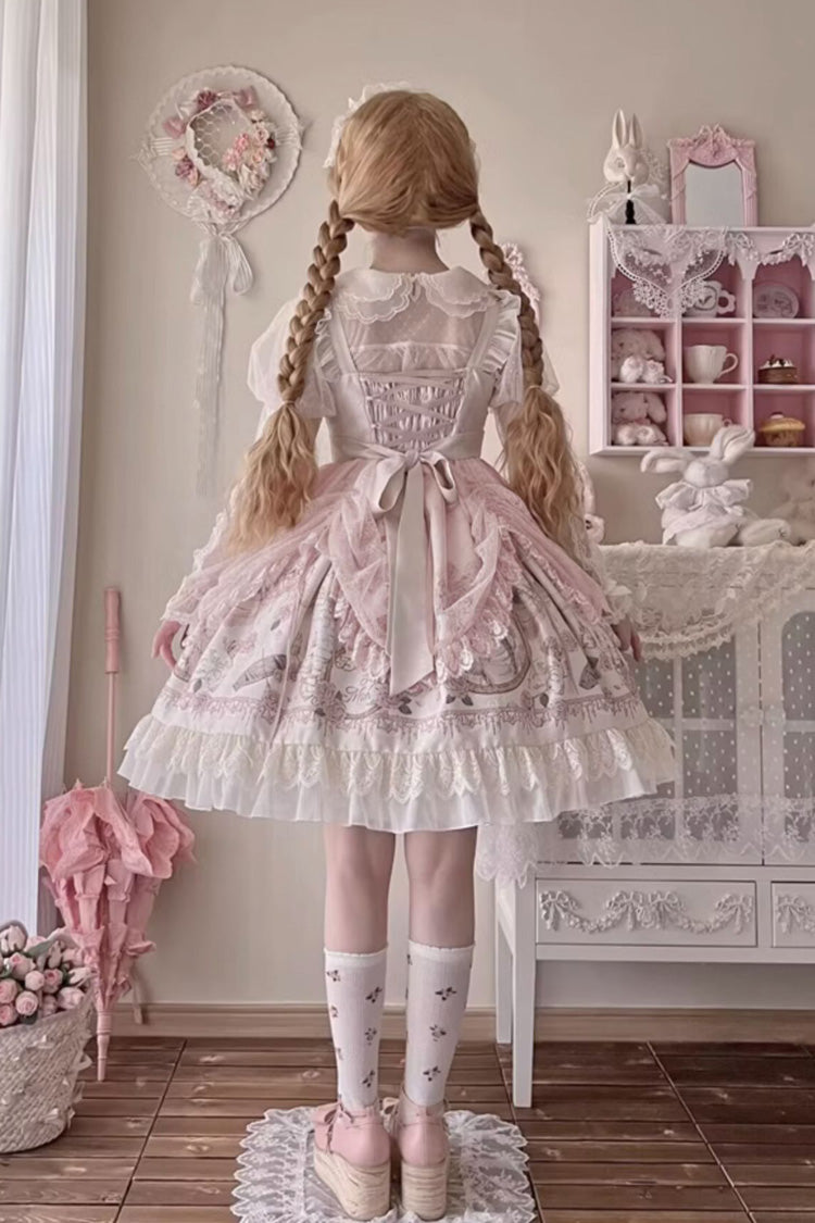 Apricot Sleeveless Rose Prologue Print Ruffle Bowknot Sweet Elegant Princess Lolita Jsk Dress