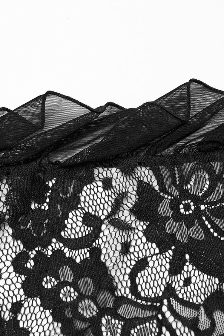 Black Sleeveless Plunging Split Hollow Embroidery Lace Women's Gothic Evening Slip Dress