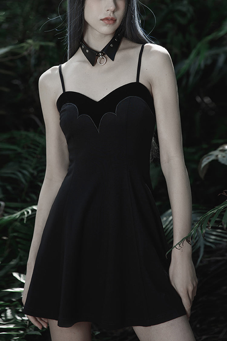 Black Bat Fleece Embroidered Sun Gothic Suspender Women's Dress