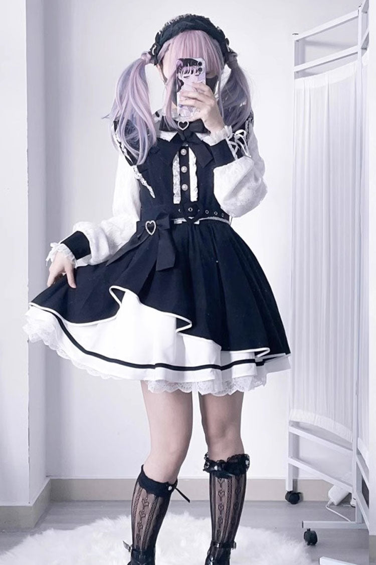 [Little Idol] Ruffle Bowknot Lace Irregular Asymmetric Jirai Kei Dress 6 Colors