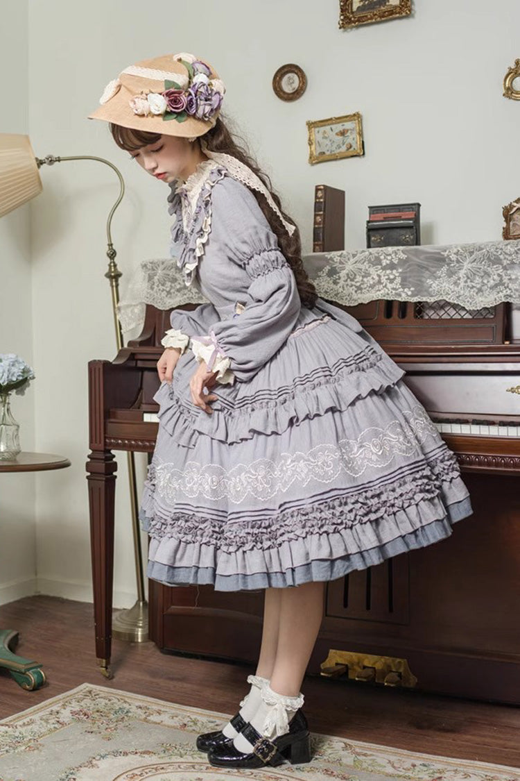 Thorn Rose Long Sleeves Ruffle Bowknot Sweet Princess Lolita Dress 2 Colors