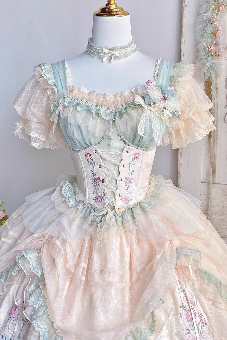 [Cream Point] Short Sleeves Embroidery Bowknot Lace Sweet Lolita Blouse