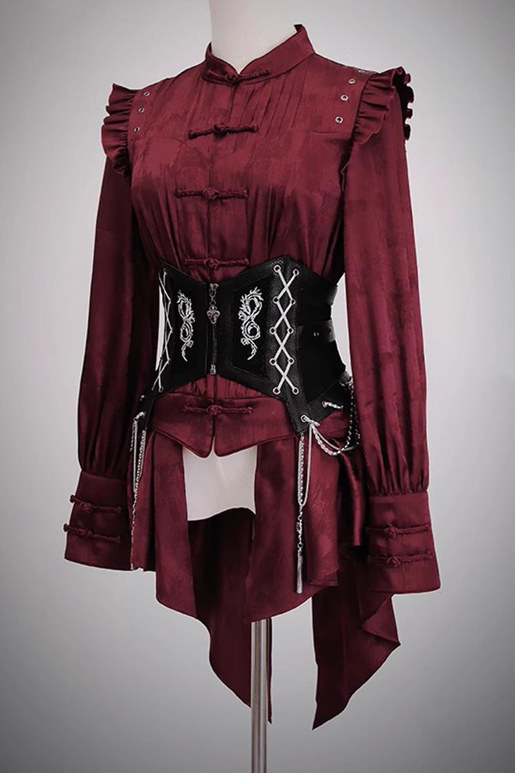 [Bone Dragon] Stand Collar Long Sleeves Ruffle Embroidery Ouji Fashion Classic Lolita Blouse 3 Colors