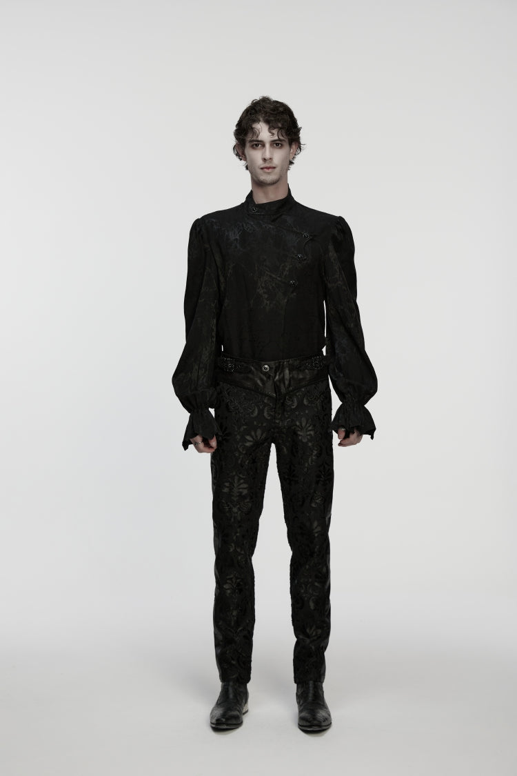 Schwarze, floral bestickte Herren-Gothic-Hose aus Jacquard