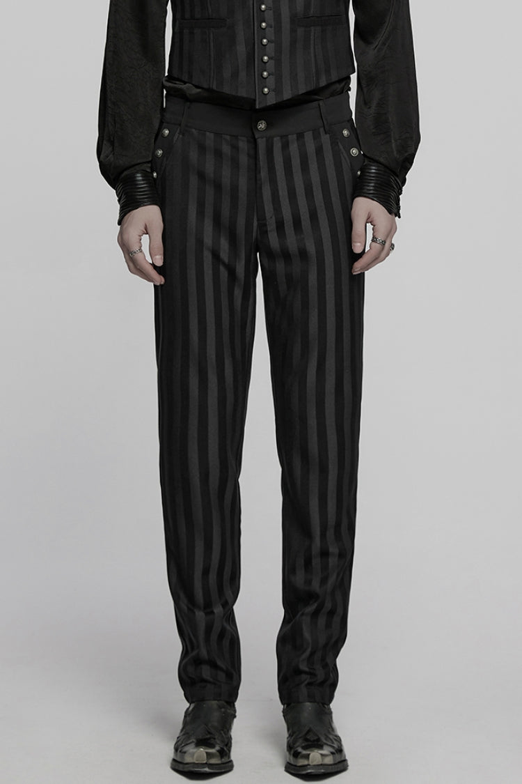 Black High Waisted Striped Print Men's Gothic Suit Pants