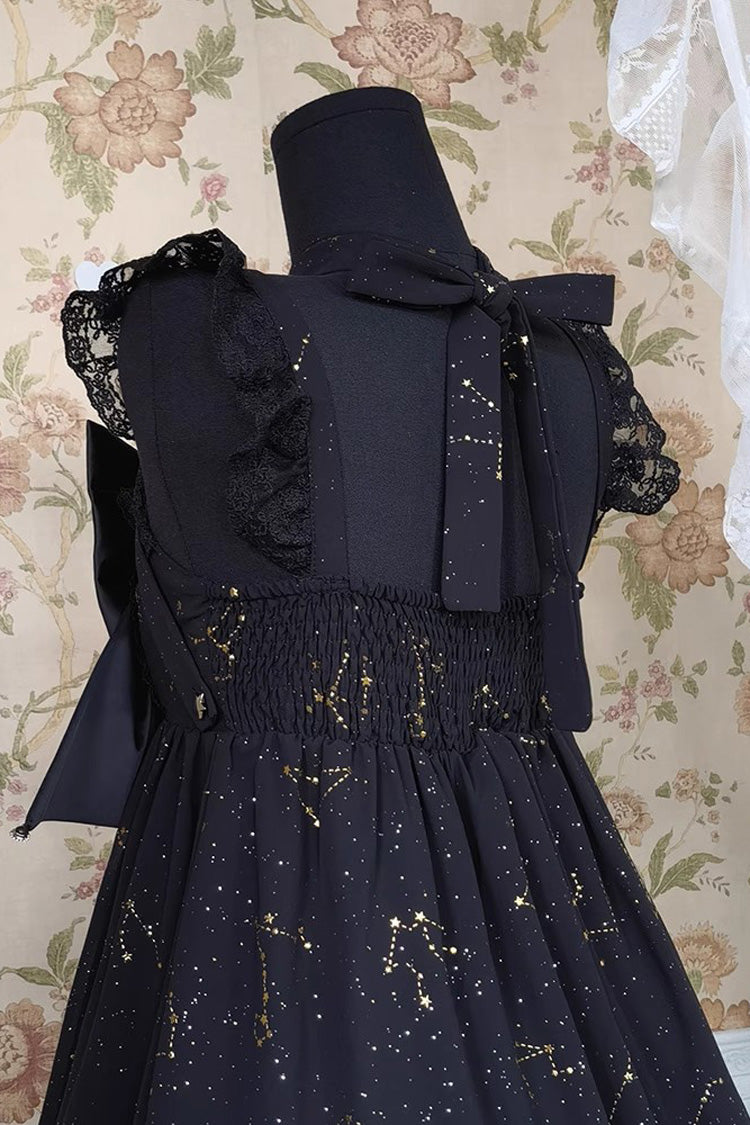 Black Triple-Layered Ruffle Hot Stamping Bowknot Classic Gothic Princess Lolita Jsk Dress