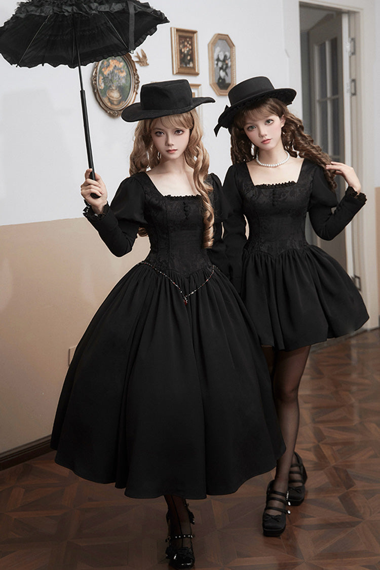 Black [Old Testament] Short Sleeves Ruffle Embroidery Bowknot Lace-Up Gothic Lolita Dress 2 Versions
