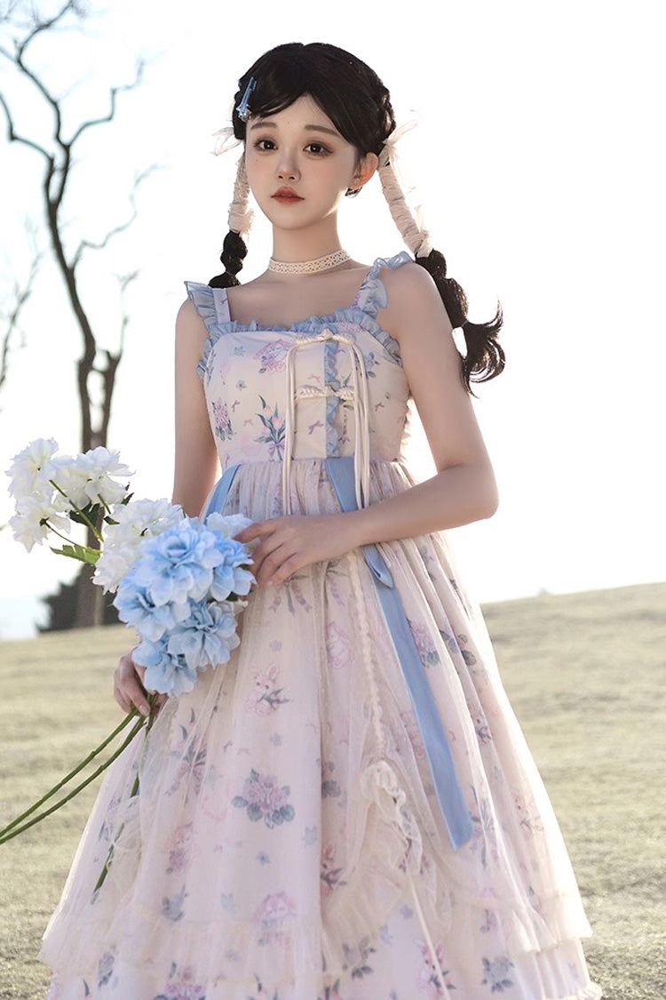Multi-Color Chinese Style Elegant Flower Wall Print Sweet Lolita Dress