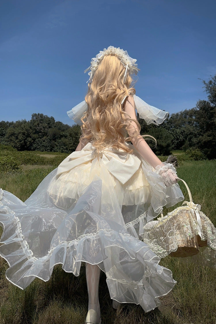 Abricot [Gâteau à la crème] Robe sans manches à volants multicouches avec nœud papillon doux princesse Lolita Jsk 