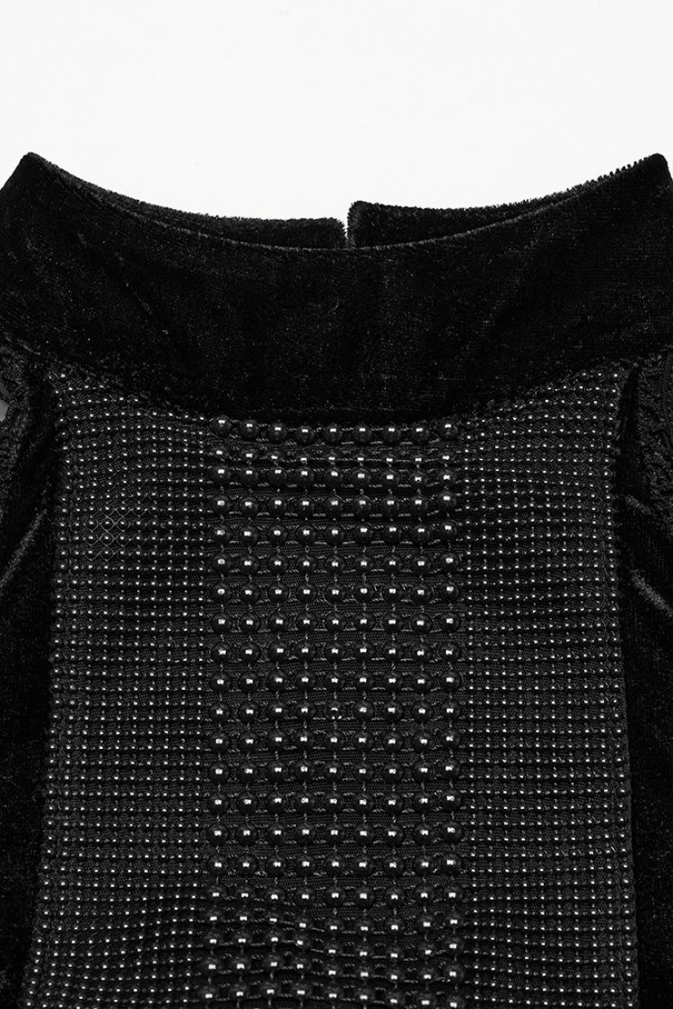 Black Halterneck Sleeveless Stitching Mesh Women's Gothic Dress