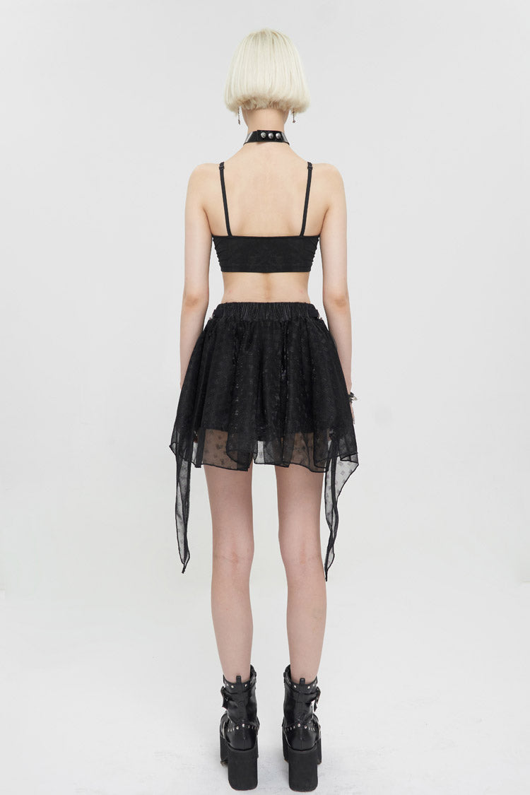 ブラックブライトメッシュメタルバックル装飾遊び心とかわいいチュチュショートレディースパンクスカート