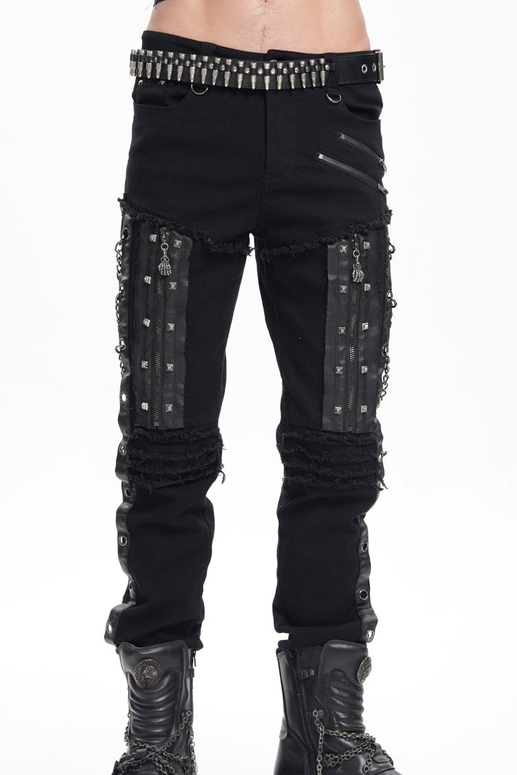 Schwarze Nähte Ösen Ketten Nieten Herren Gothic Hose