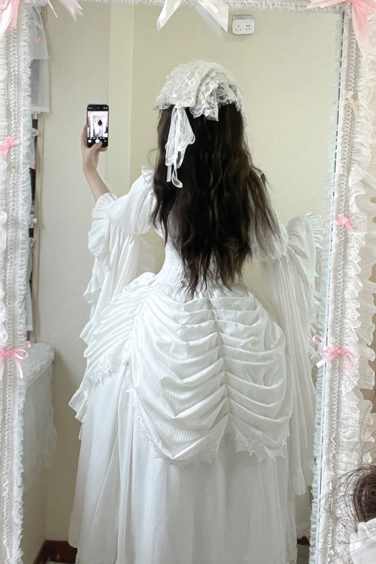 White [Sleepwalking] Long Hime Sleeves Stitching Lace Plus Size Gothic Elegant Lolita Skirt Set
