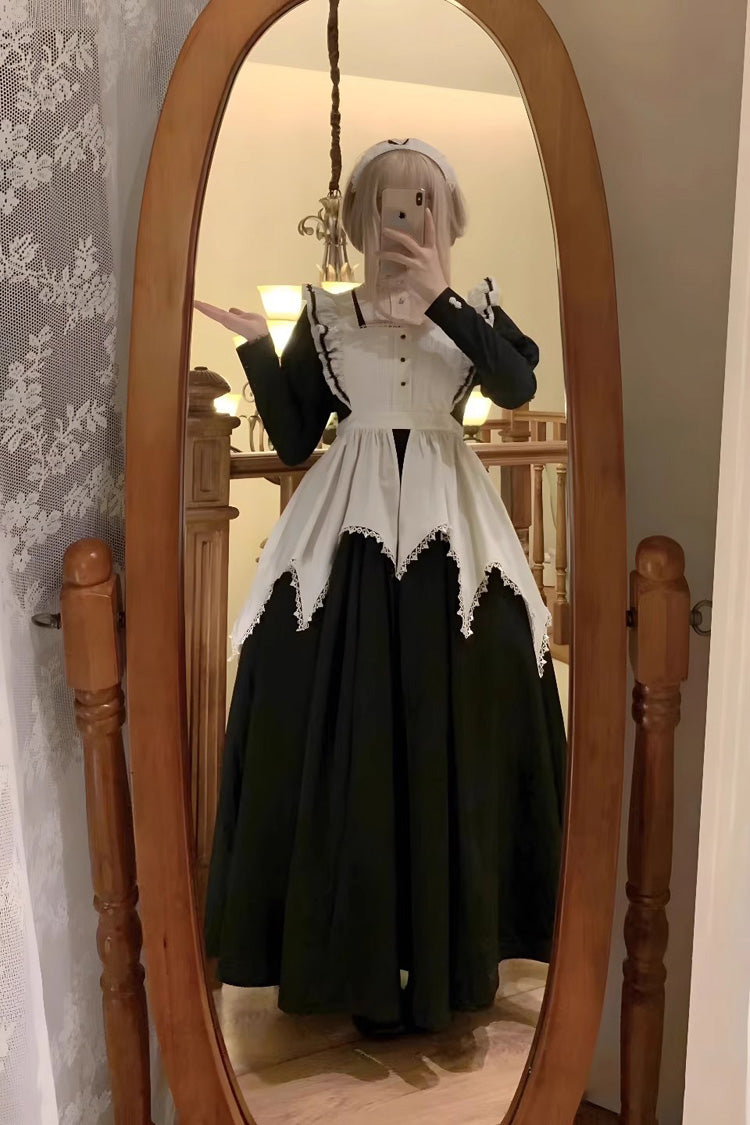 Black/White Nun Style Maid Long Puff Sleeves Slim Gothic Lolita Dress