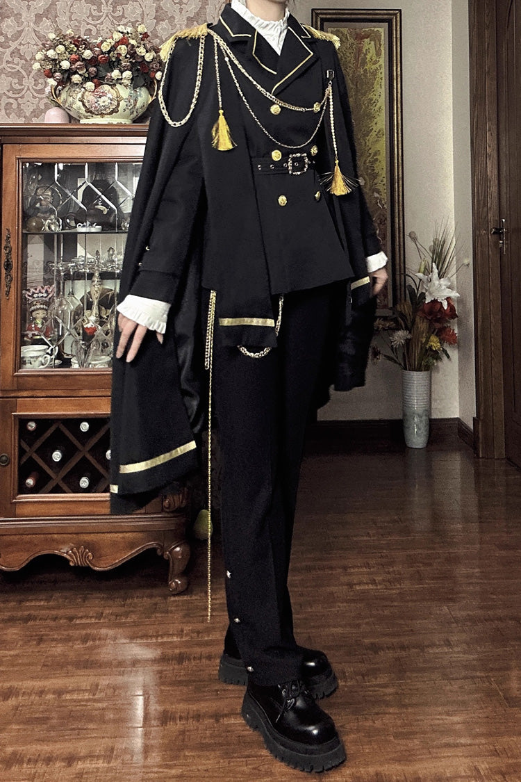 Black Lapel Collar Long Sleeves Ouji Military Prince Handsome Lolita Suit Coat