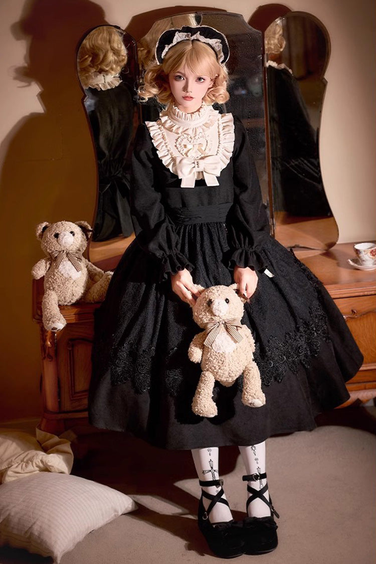 Black [Twilight Choir] Long Sleeves Bowknot Lace Sweet Vintage Lolita Dress 2 Versions
