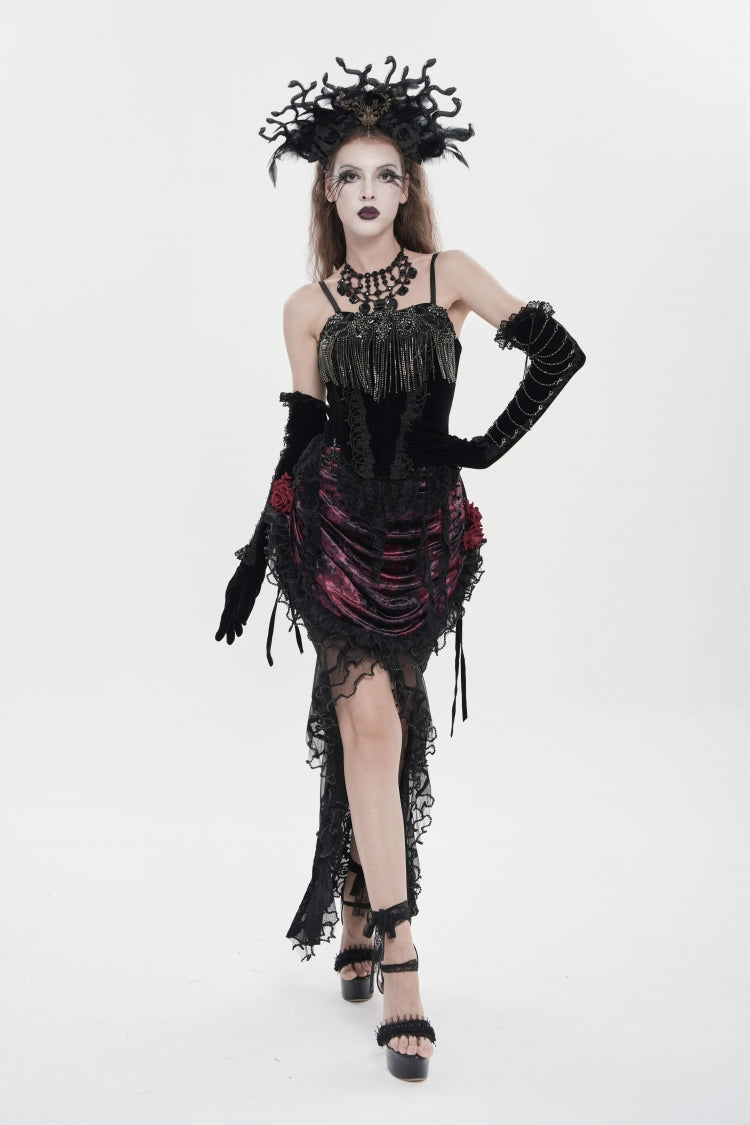Corset gothique à lacets noirs pour femmes, avec pompons brodés, surbuste