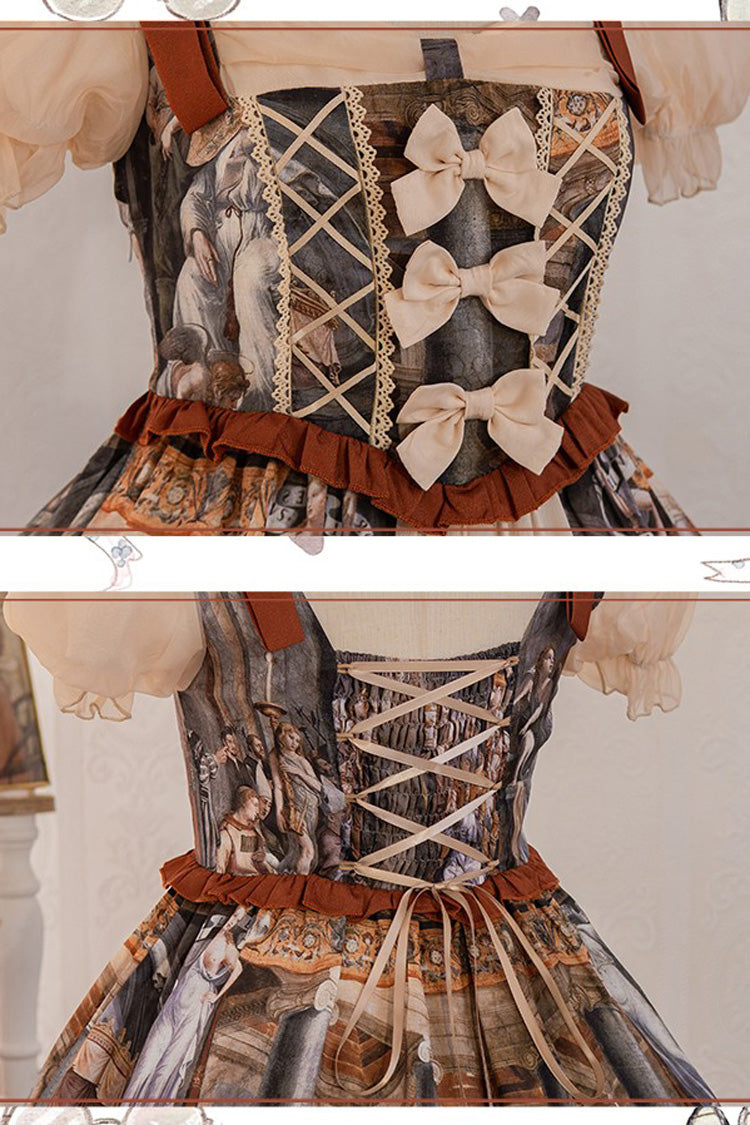 Multi-Color Constantine Oil Painting Print Bowknot Classic Vintage Princess Lolita Dress