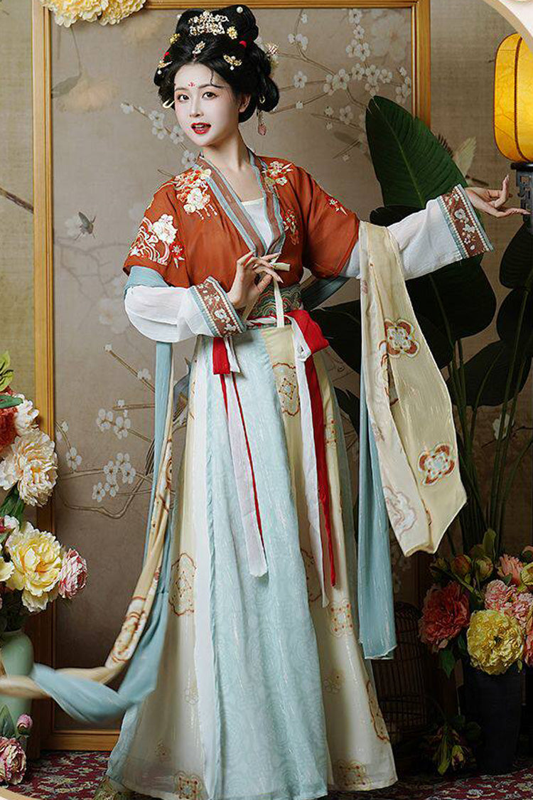 [Prinzessin Changle] Langärmeliges, hoch tailliertes, bedrucktes, besticktes, lässiges, süßes, chinesisch inspiriertes Hanfu-Set für Damen