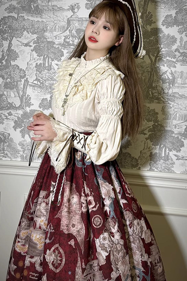 Pirate Series Navigation Treasure Hunting Guide Stand Collar Embroidery Lolita Blouse 3 Colors
