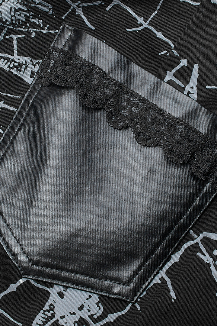 Schwarzer abnehmbarer Gothic-Rock mit Totenkopf-Print für Damen