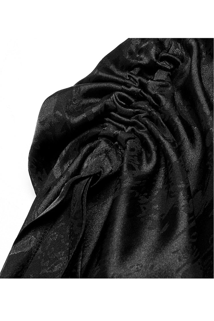 Black Jacquard Cotton Fabric Improved Cheongsam Pointed Hem Drawstring Design Cheongsam Collar Long Sleeve Long Women's Punk Dress