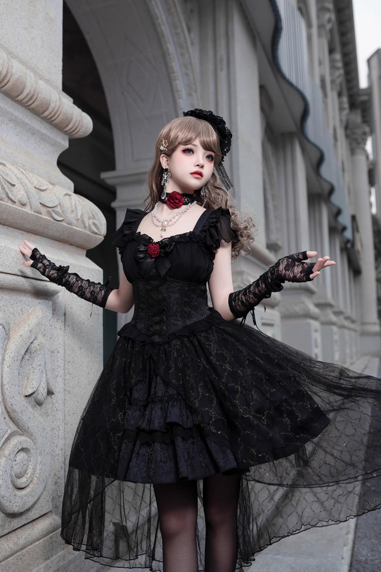 Black Elegant Bride Gorgeous Tea Party Gothic Lolita Tiered Dress ...