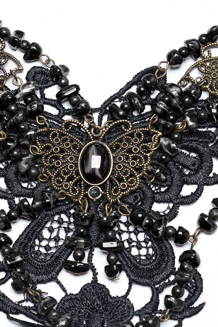 Black Irregular Beaded Butterfly Women's Punk Necklace