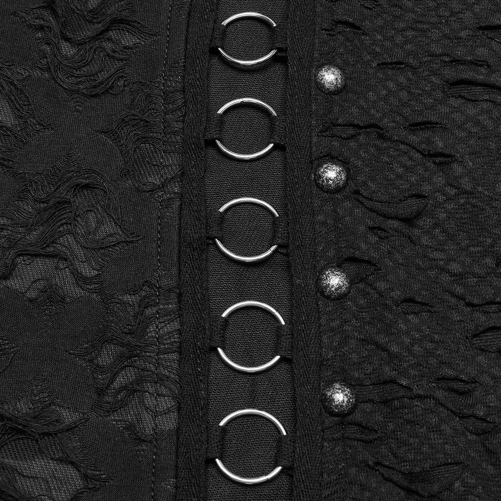 Black Stitching Ripped Metal Ring Women's Punk Split Detachable Pants