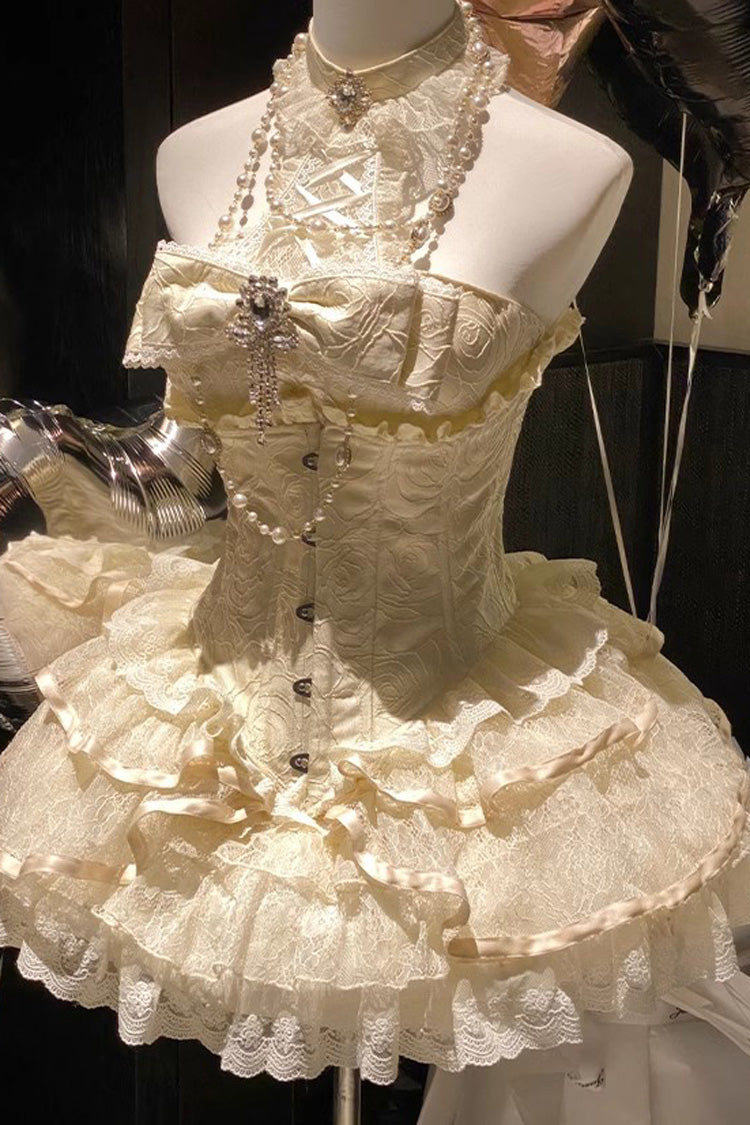 Ivory [Eternal Temple] Halterneck Ruffle Bowknot Lace Sweet Princess Lolita Dress