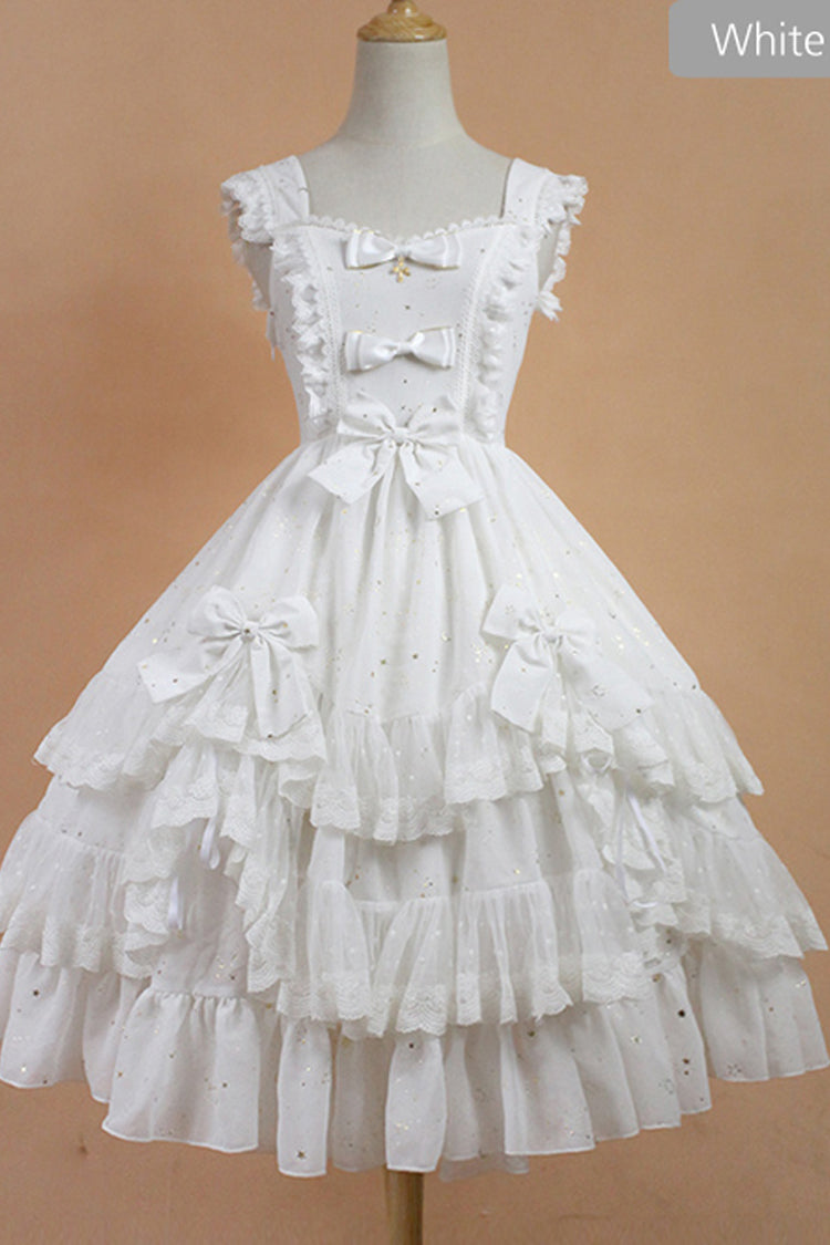 Chiffon Golden Star Bowknot Print Classic Lolita Sling Dress