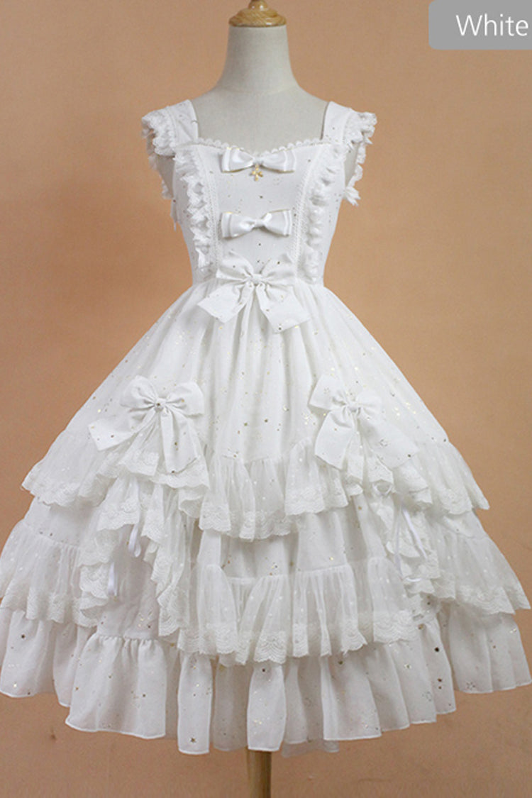 Chiffon Golden Star Bowknot Print Classic Lolita Sling Dress