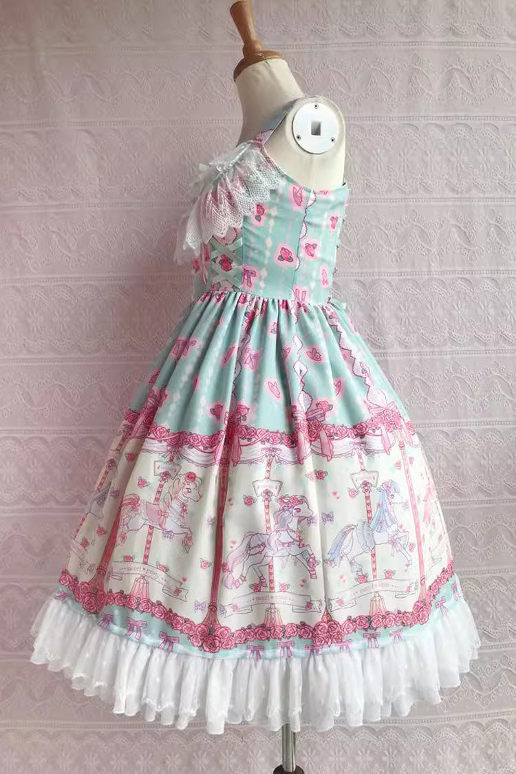 Rose Trojan Print Ruffle Bowknot Sweet Lolita Jsk Dress 3 Colors