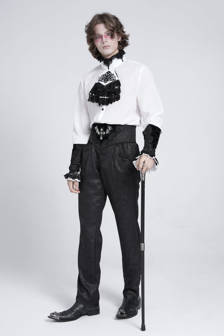 Black Floral Print Embroidery Men's Gothic Suit Pants