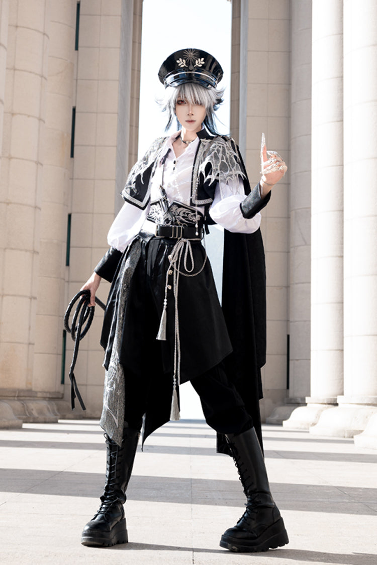 Schwarzer Reverskragen mit langen Ärmeln, Gothic-Stil, chinesischer Stil, Militär-Prinzen-Ouji-Lolita-Komplettset