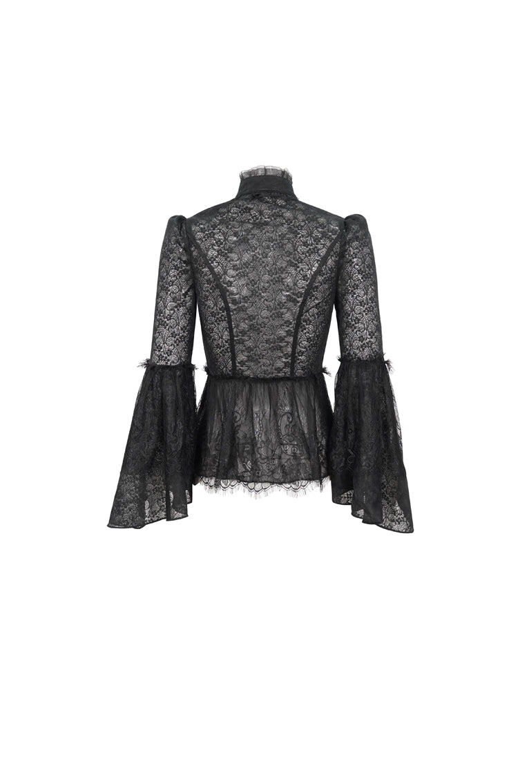 Black Lace Round Collar Flared Sleeved Women's Gothic Shirt