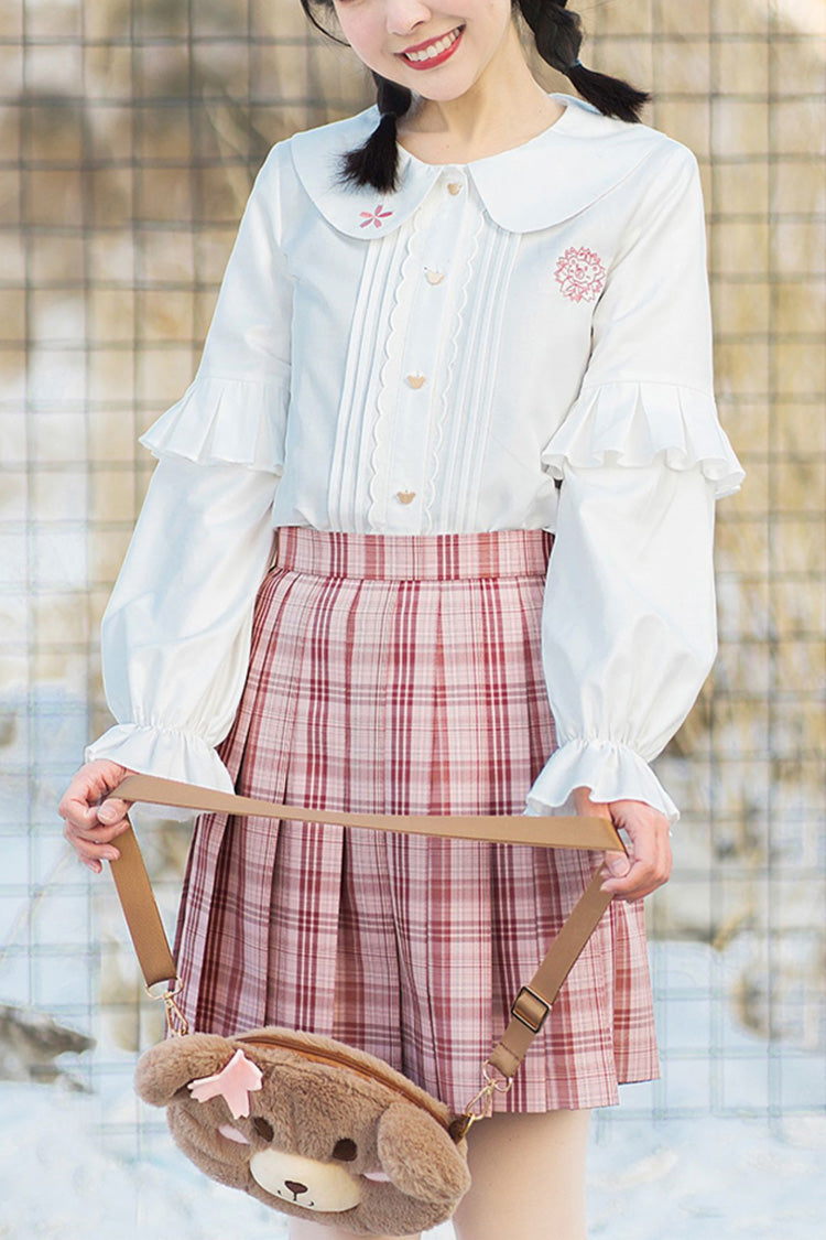 Pink College Style Plaid Stripe Print Sweet Japanese School Pleated Skirt