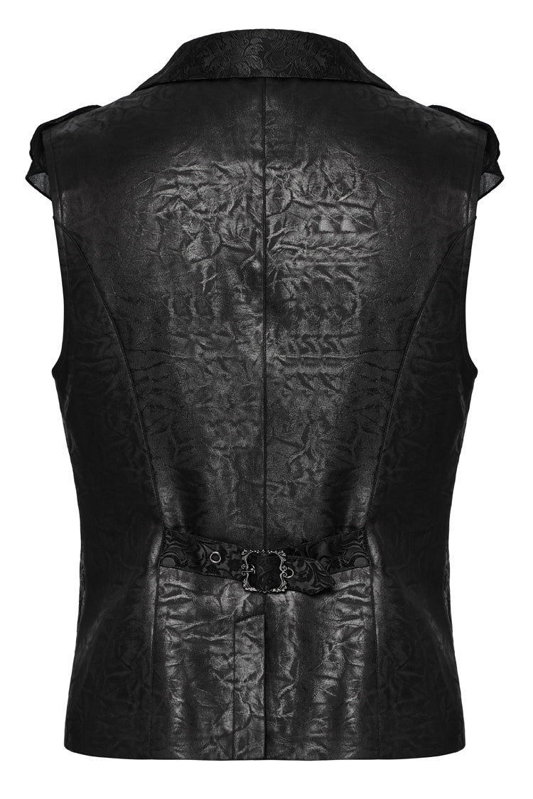 Black Sleeveless Buckle-up Ruffle Men's Gothic Vest