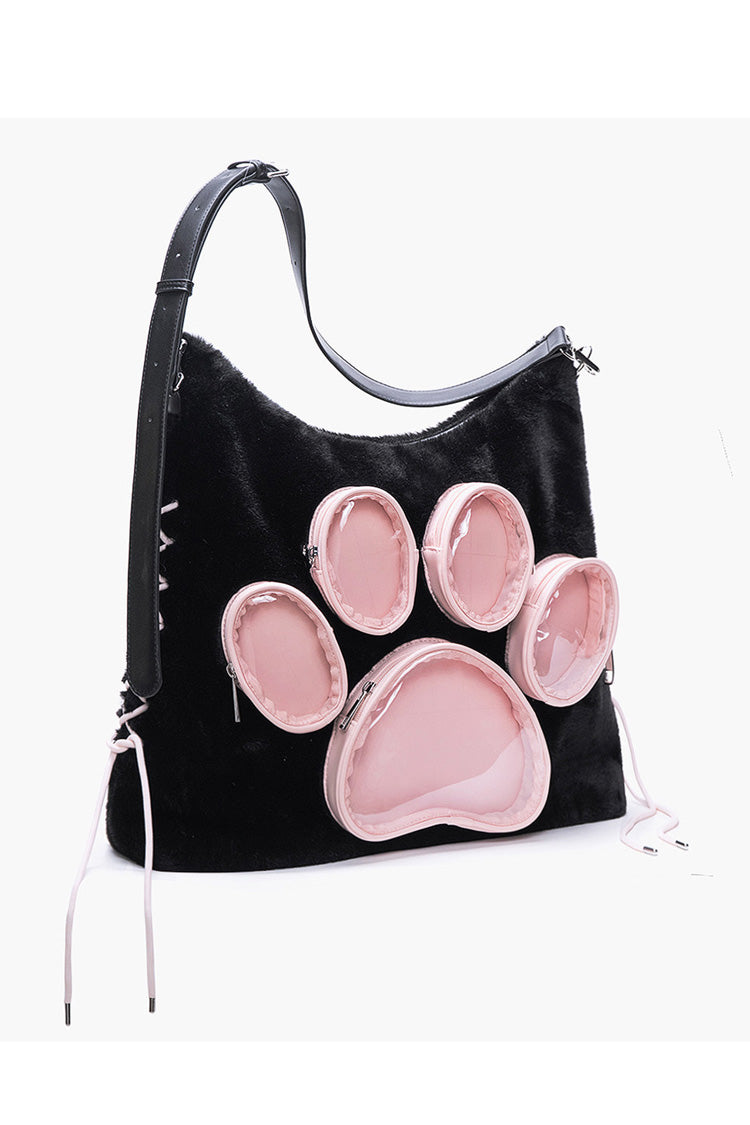 ブラック/ピンクのかわいいレースアップ犬/猫の足甘いロリータ痛バッグ