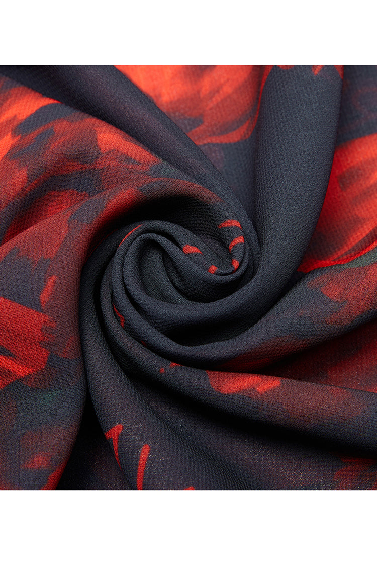 黒/赤レイヤード不規則なスカートパターン印刷装飾ハイウエストシフォン女性のパンクスカート