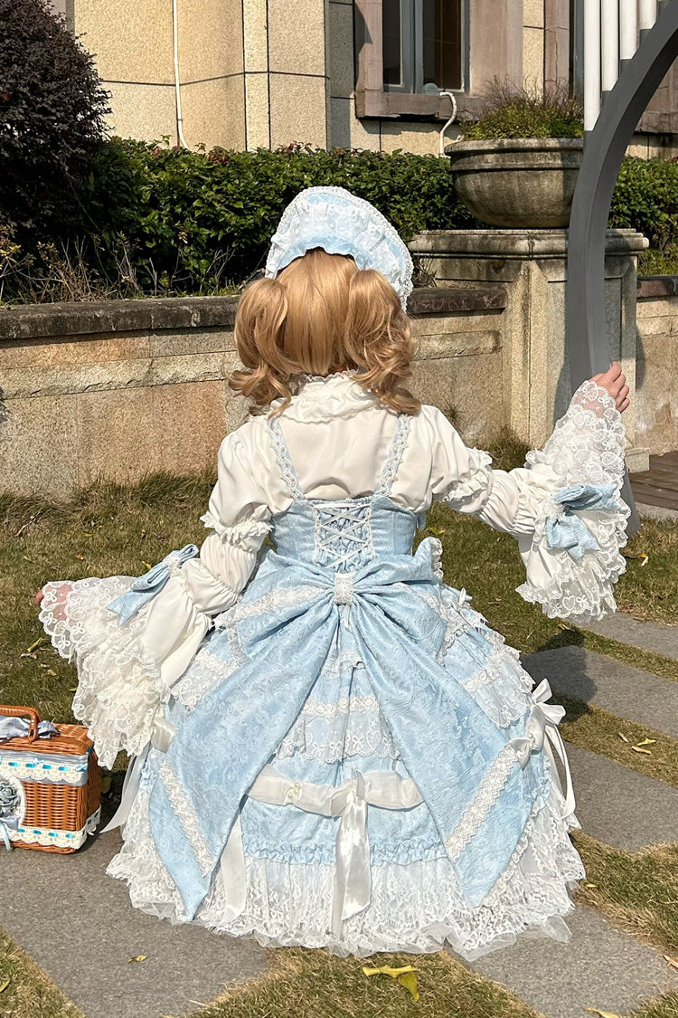 Blue Sleeveless Multi-Layered Ruffle Bowknot Lace Sweet Plus Size Lolita Jsk Dress