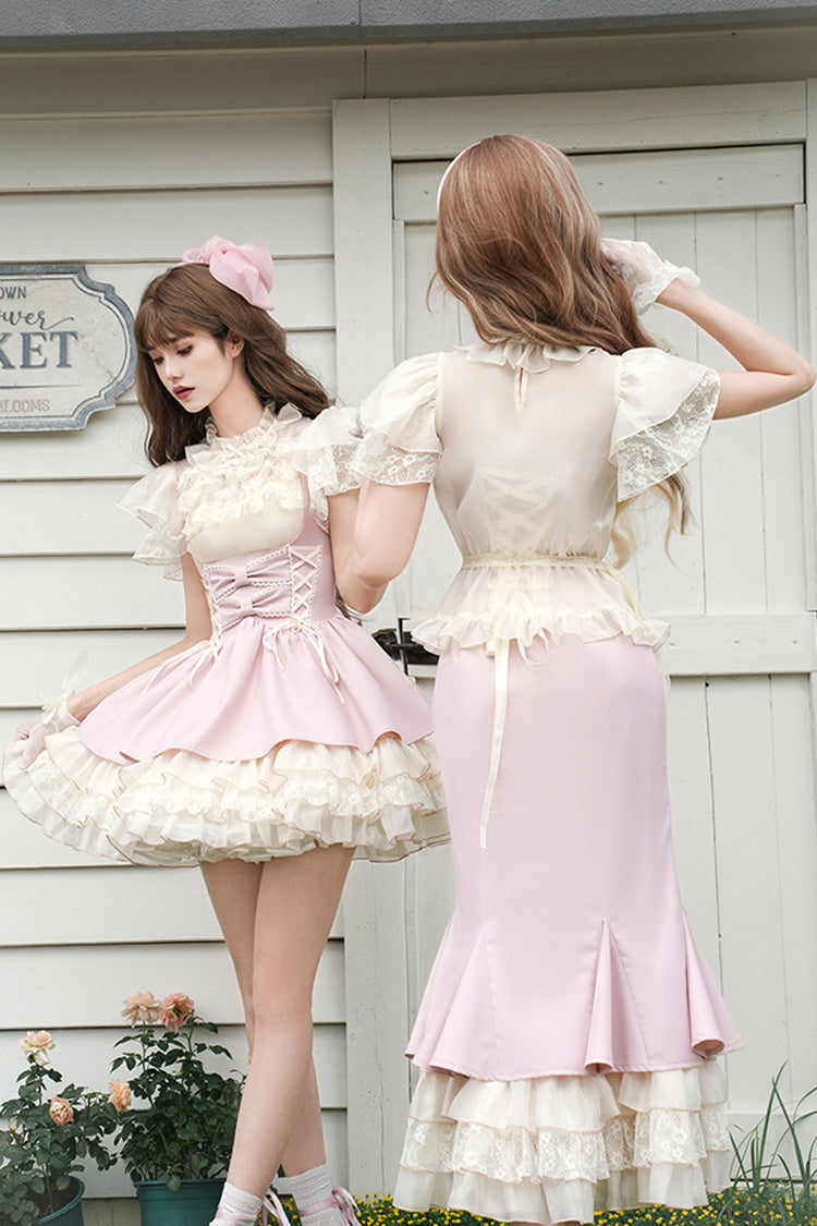 Robe Sirène Lolita Douce à Volants Multicouches [Love Diary] Rose 