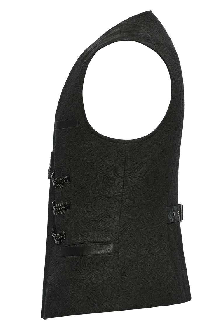 Black Sleeveless Buckle-up Loops Zip Men's Gothic Vest