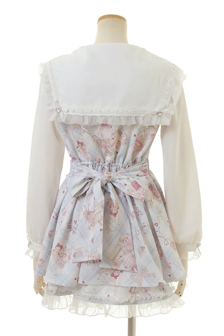 [Sewing Bear] Long Sleeves Print Bowknot Lace Sweet Jirai Kei Plus Size Dress 3 Colors