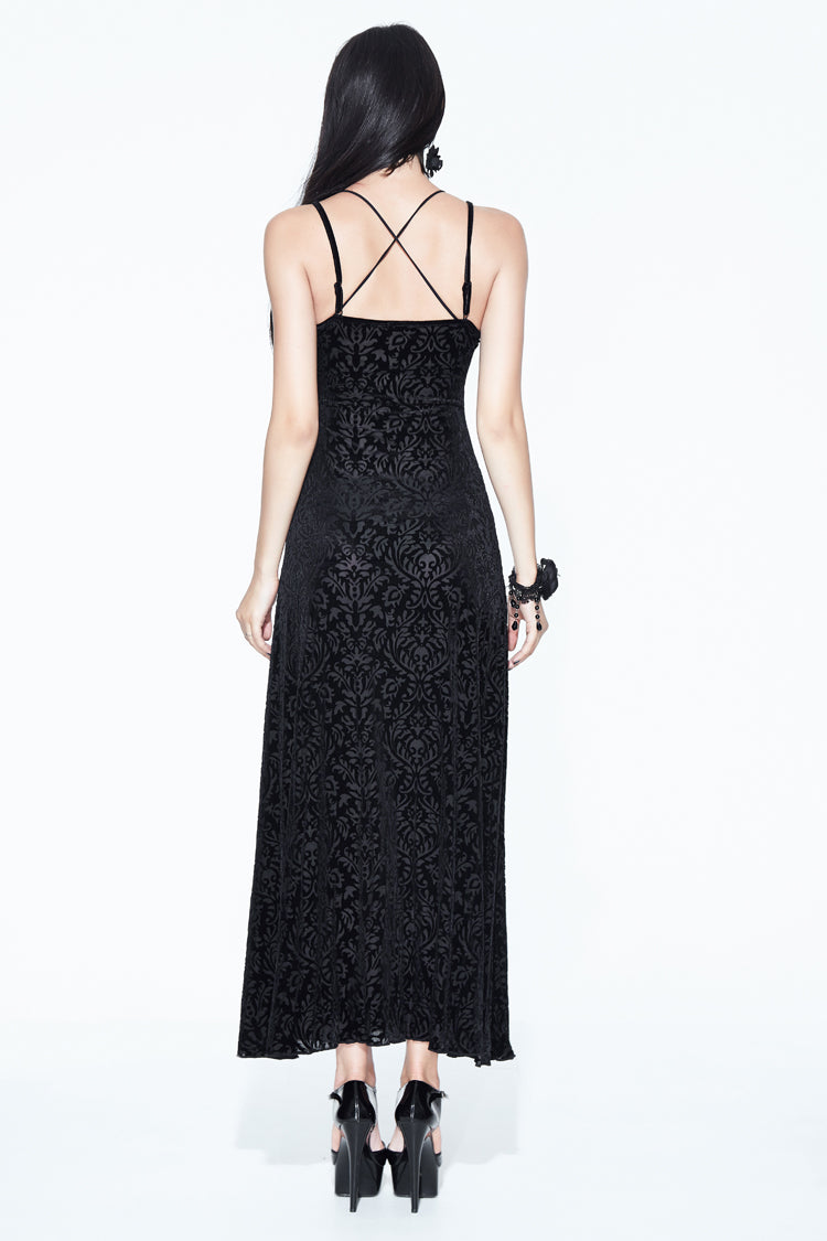 Black Lace Shawl Dark Pattern Velvet Women's Gothic Slip Dress