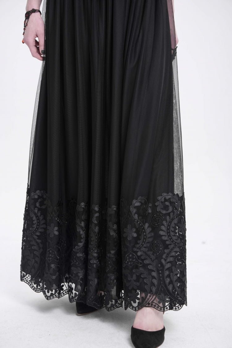 Black Stitching Floral Mesh Women's Gothic Skirt