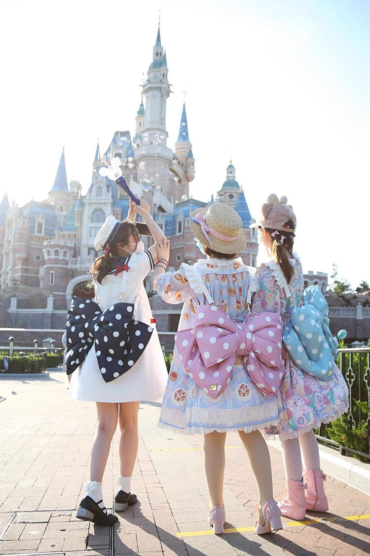 Black/Pink Polka Dot Print Bowknot Shaped Sweet Lolita Backpack