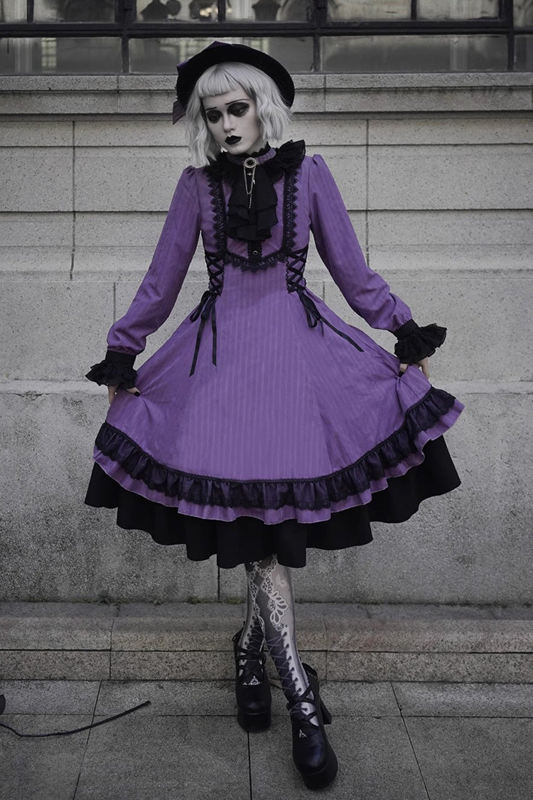 Point Manor Solid Color Stand Collar Long Sleeves Multi-layer Ruffle Gothic Lolita Dress 5 Colors
