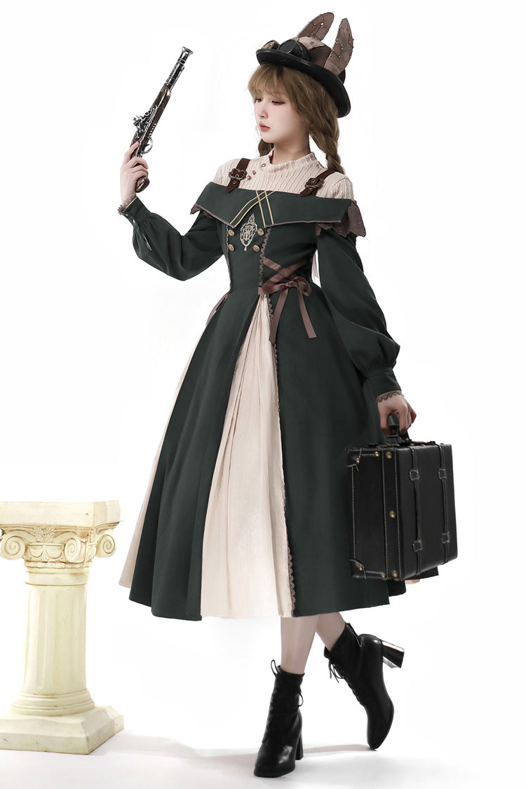 Dark Green Long Sleeves Ruffle Embroidery Bowknot Gothic Princess Lolita Dress